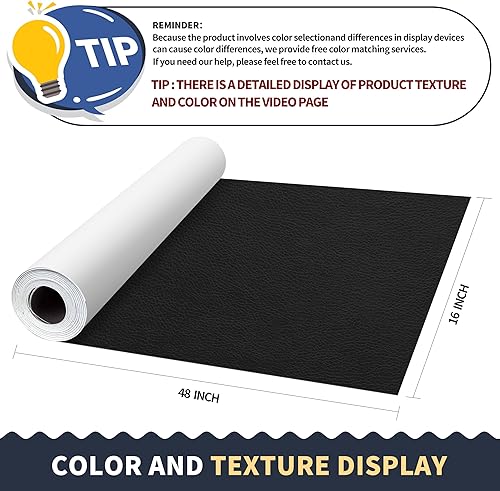 Miniatura 81 de ONine - Cinta de reparación de piel, parche para reparación de piel autoadhesivo de 12 x 48 pulgadas, impermeable, resistente al desgaste, para Negro