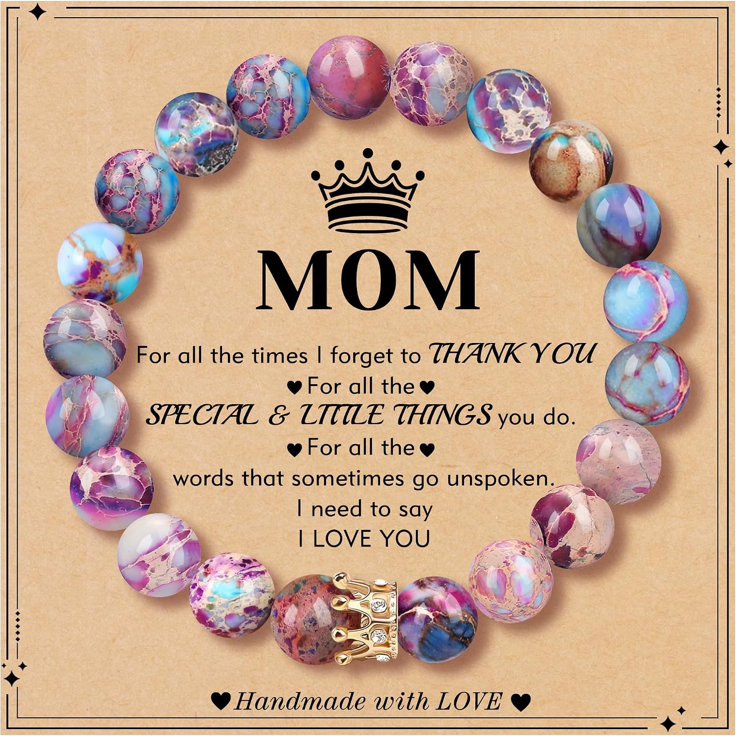 Mom Bracelet - Nature Stone Beaded Jewelry for Mom, Grandma, Nana, Daughter, Sister, Friends - Birthday & Graduation Gift