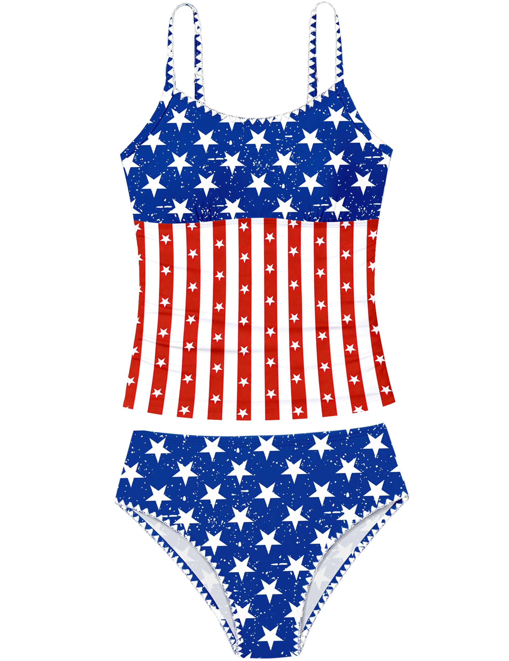 Girls Swimsuit Solid Color Tankini Contrast Trim Swimwear 2 Piece Bathing Suit Padded Swimsuits for Teens 9-16Y