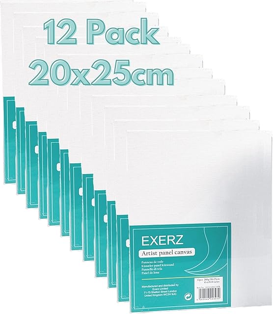 Exerz 20x25cm Canvas Panels 12pcs 280GSM/ Artist Canvas Board 100% Cotton 0.3cm Thinkness/ Blank/ Triple Primed/ Acid Free/ Medium Grain