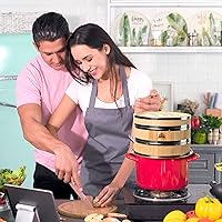 Vista 7 de Cesta para cocinar al vapor de bambú de 2 niveles Cesta para cocinar al vapor de bambú con forro reutilizable de silicona Kit de dim sum