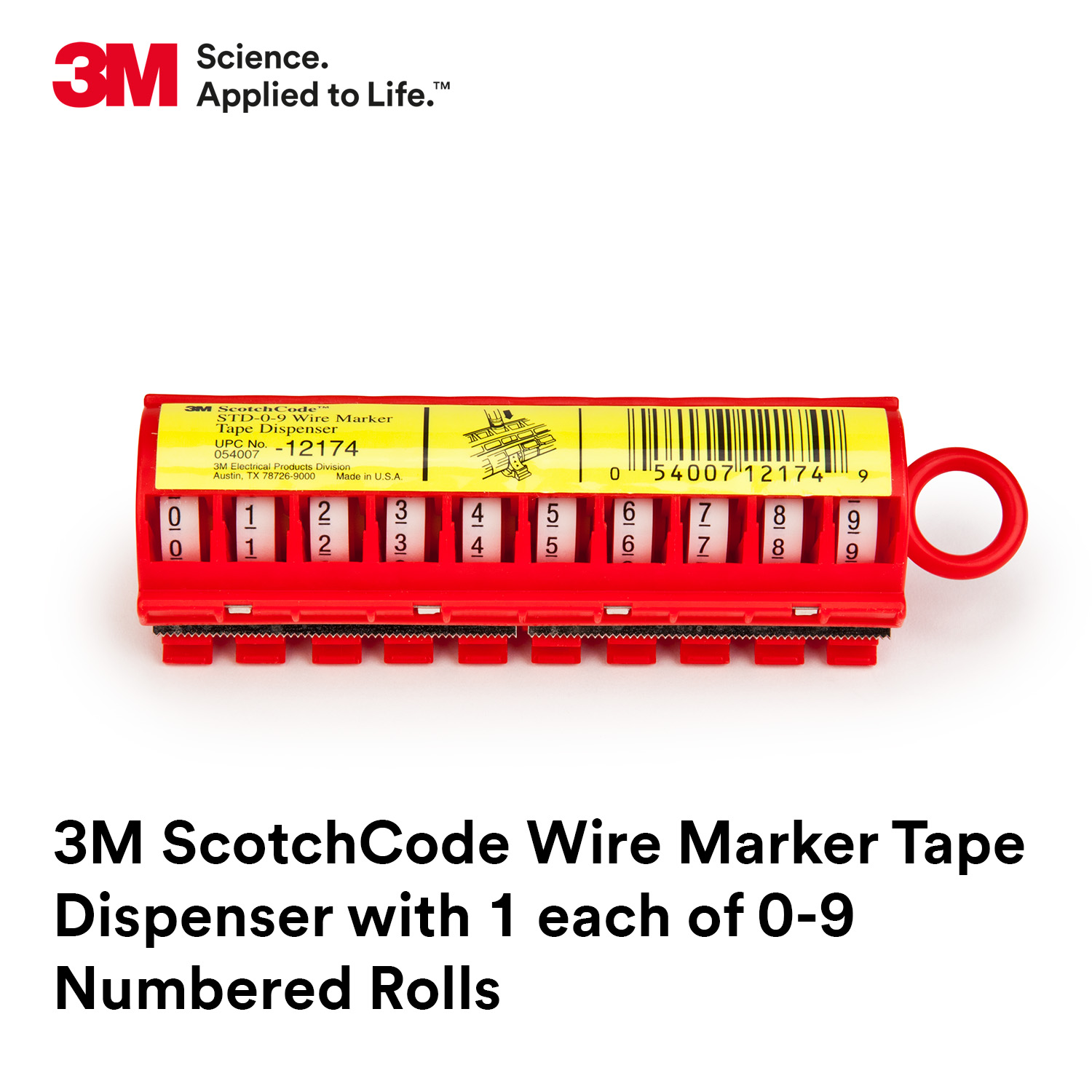 Image of 3M ScotchCode Wire Marker Tape Dispenser with Tape STD-0-9