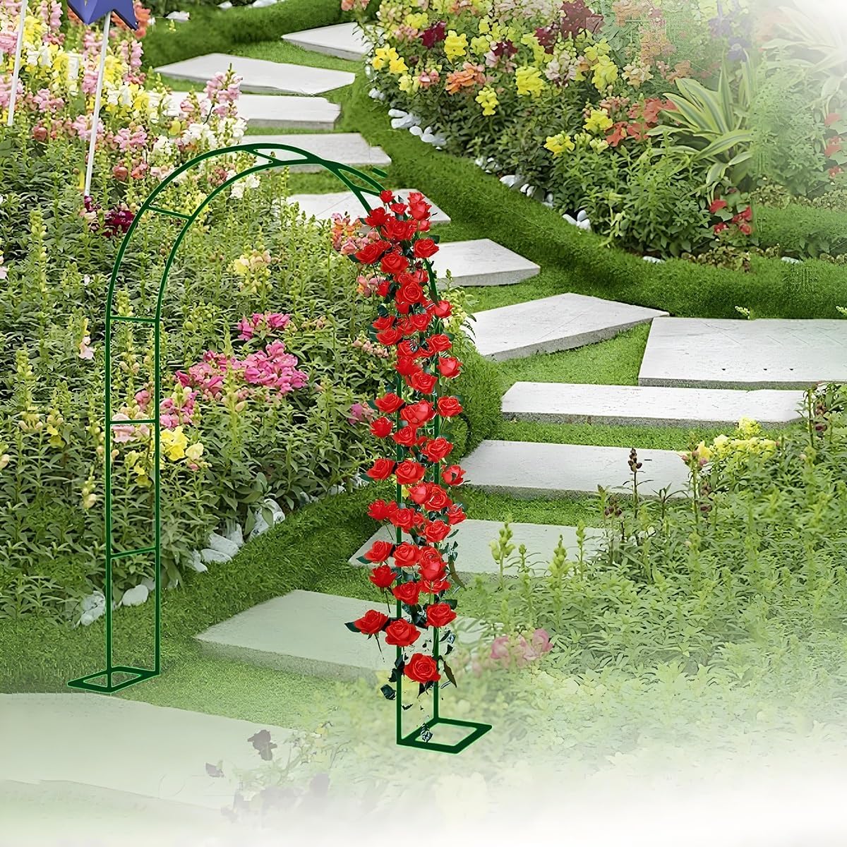 Garden Arbor with Base - Wedding Arch Trellis Metal Arbors for Climbing Plants Ivy Vines Roses, Outdoor Archway Pergola for Wedding Ceremony Decoration Lawn Patio(White,W9.8 x H7.2ft)