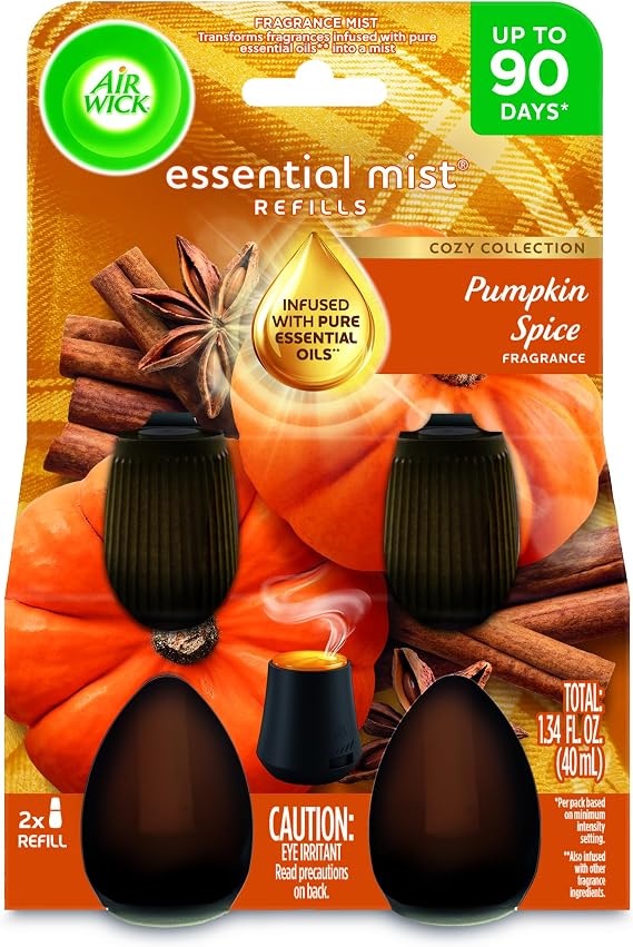 Air Wick Essential Mist Refill, Pumpkin Spice Fall Scent Diffuser Oils, 5ct