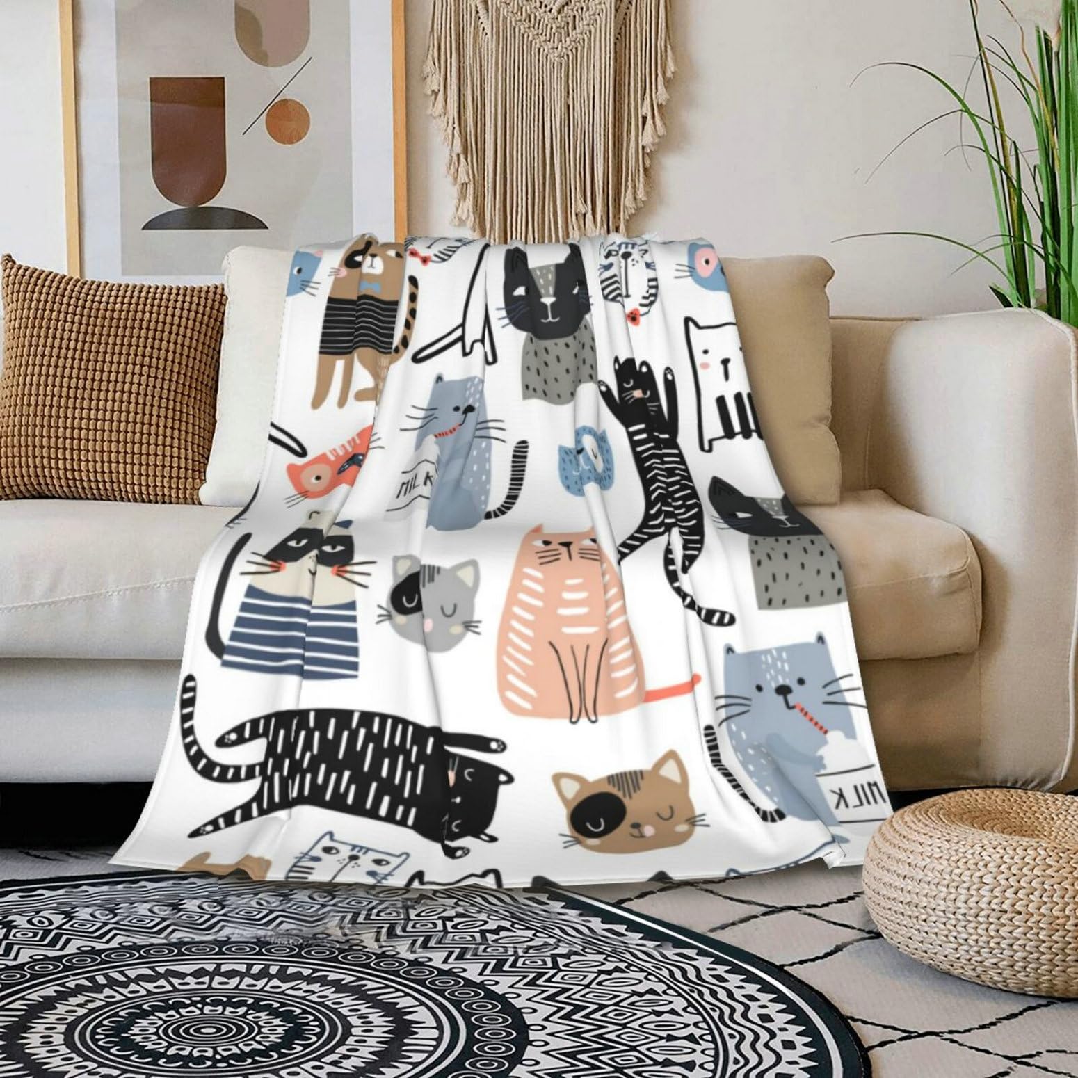 HGOD DESIGNS Cute Cats Blanket for Women Lightweight Soft Fleece Flannel Throw Blanket Cats and Milk Bottle Sofa Couch Living Room 130x150cm - Image 3