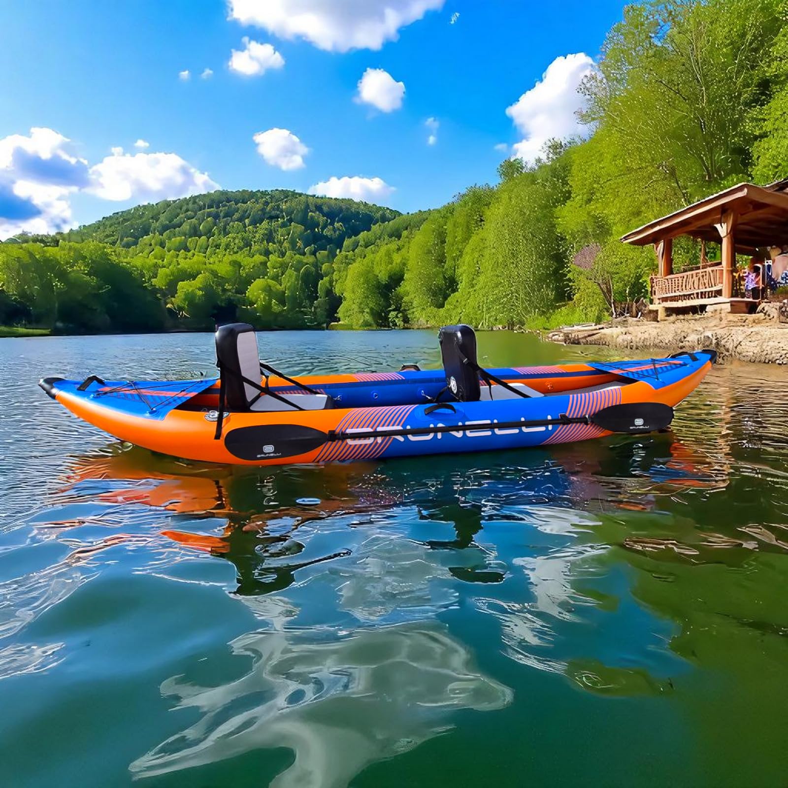 Brunelli 2 Personen Kajak aufblasbar Komplettset Drop-Stitch Kanu Kayak Tour Paddelboot blau