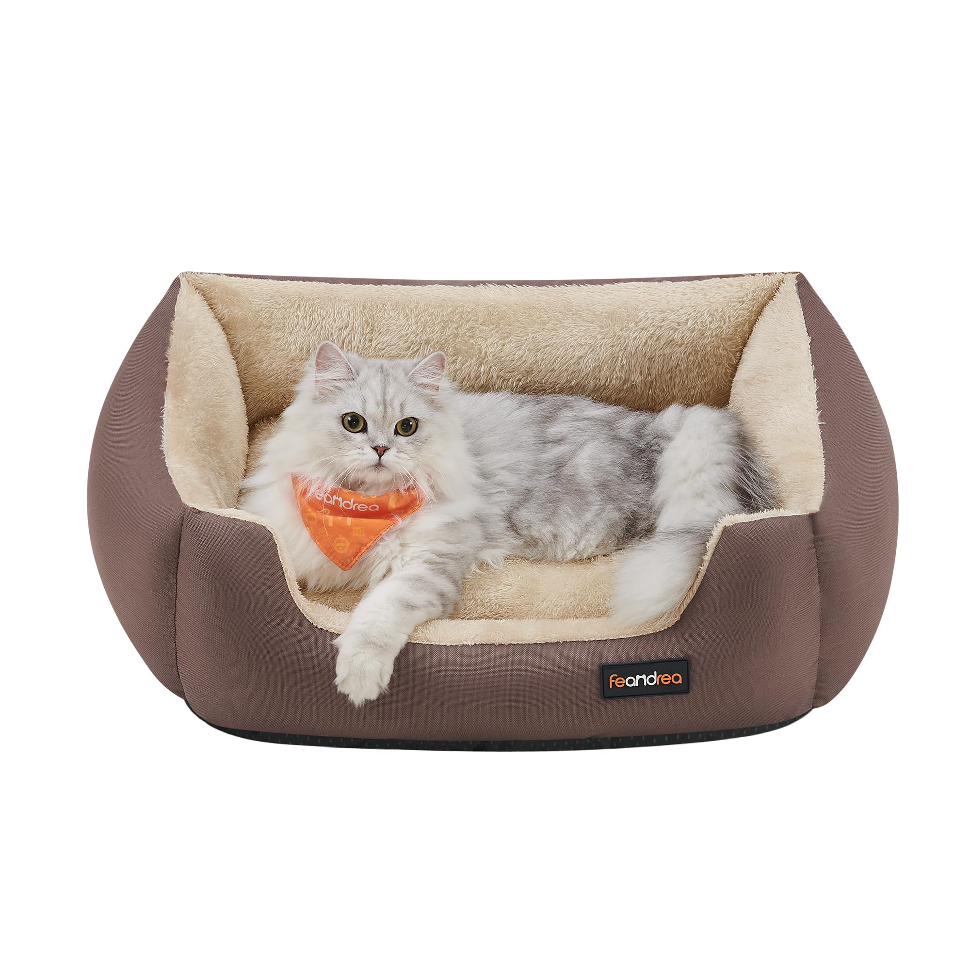 Feandrea Cuccia Cane Interno, Cuccia per Cani e Animale Domestico, Tappeto Rimovibile e Reversibile, Bordi Rialzati, Fondo Antiscivolo, S, 60 x 50 x 20 cm, Marrone Caffè e Beige Sabbia PGW001Z