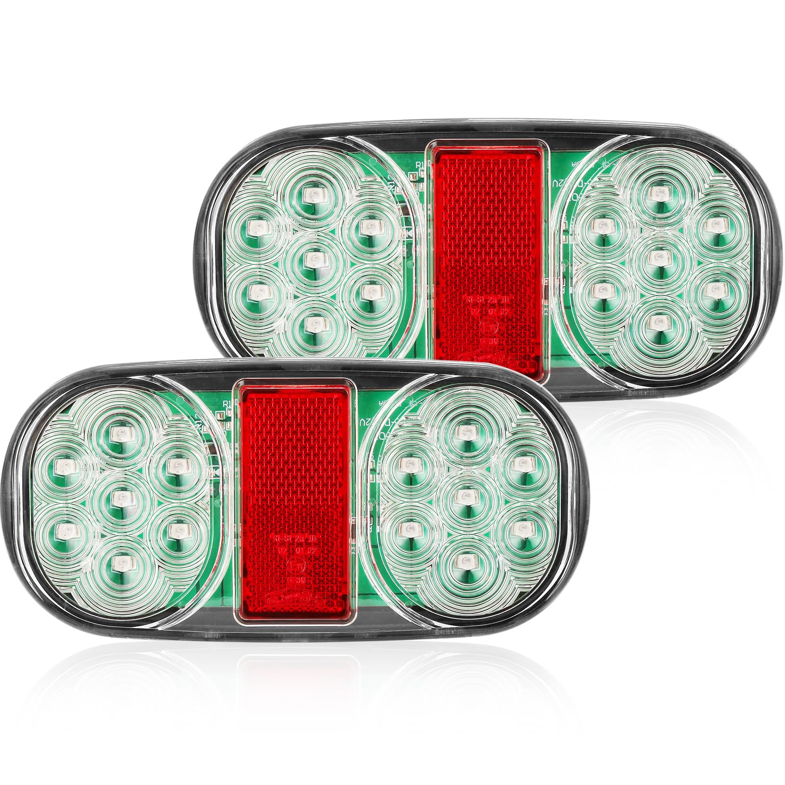 2 x tylne światła LED do przyczepy, 12 V, 5 funkcji LED, światła tylne, ze światłami hamowania, kierunkowskazami, światłami pozycyjnymi, oświetleniem tablicy rejestracyjnej, reflektorem