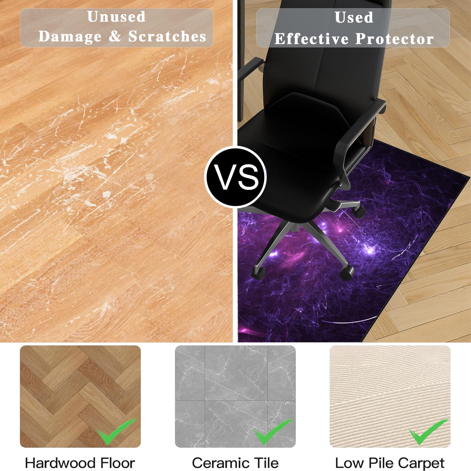 Stuhl Unterlage Schreibtisch für Hartböden Stuhlunterlage schreibtischstuhl unterlage Bodenschutzmatte Gaming Bürostuhl Matte Bodenmatte rutschfest Bürostuhlunterlage Gamer Teppich 180 x 200 cm