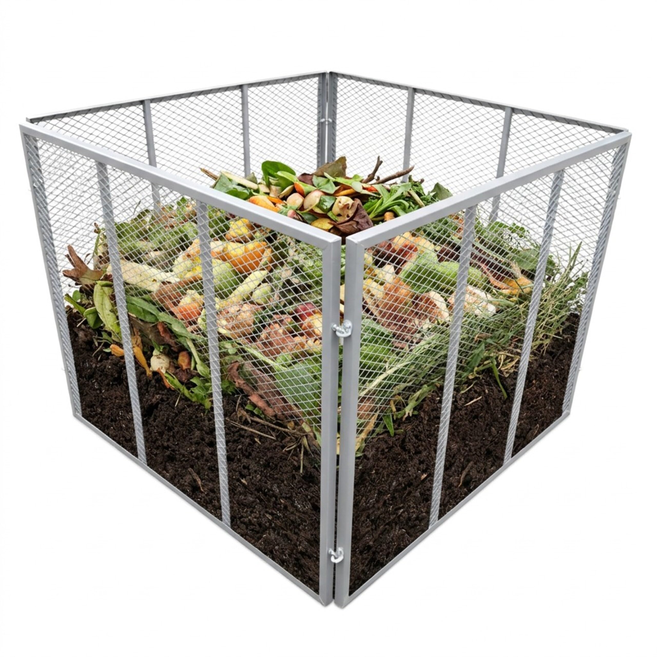 Relaxdays Metal Garden Composter, Leaf & Yard Waste, 800L, Galvanised Steel Mesh, Grey, 80x100x100cm