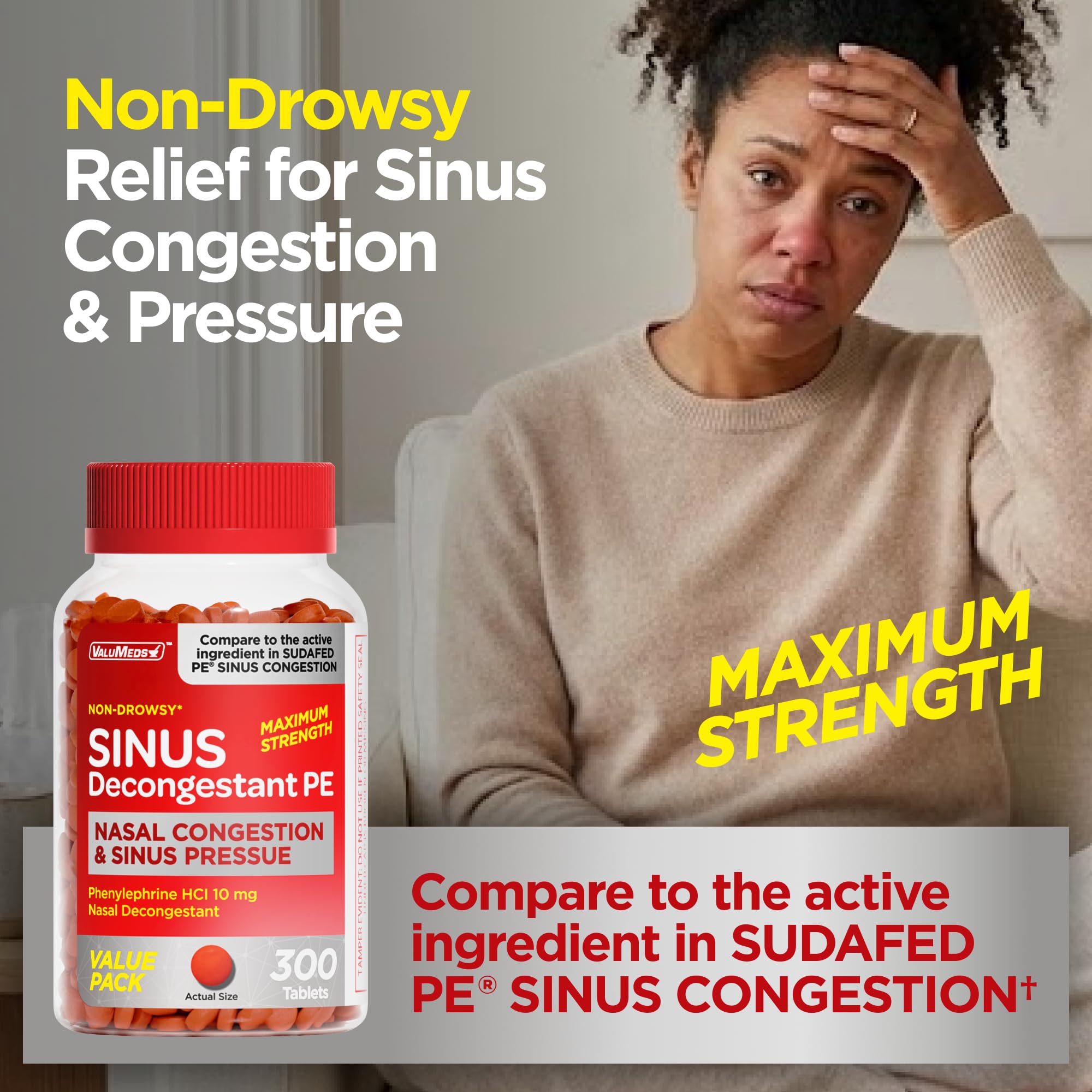 ValuMeds Nasal Decongestant PE Non-Drowsy for Adults | 300 Tablets — Amazon image 2
