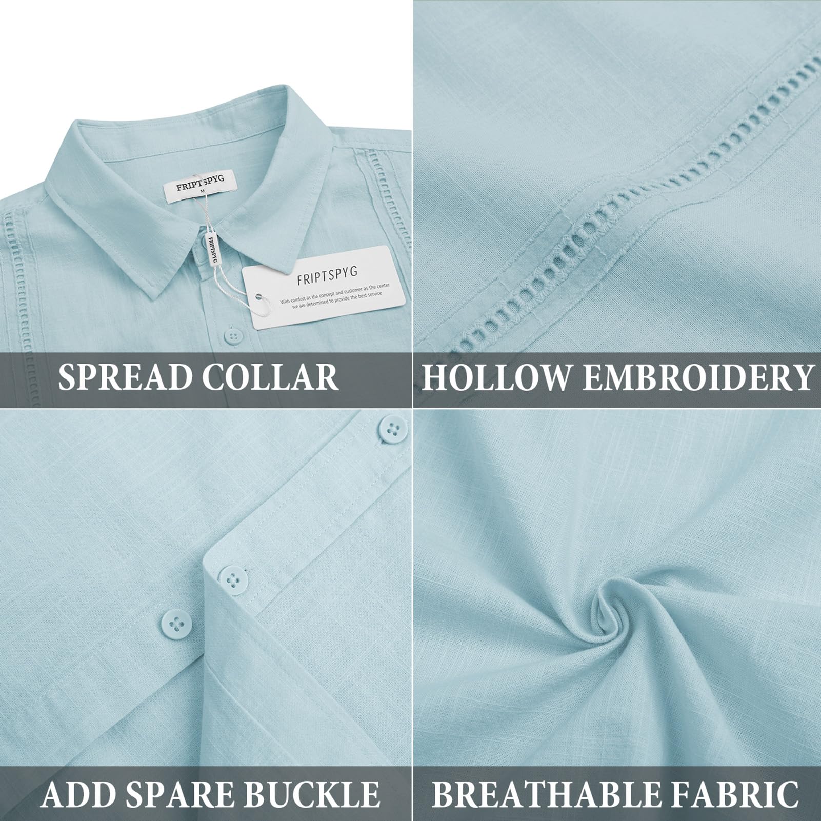 Friptspyg Uomo Camicia Lino Cotone a Maniche Corte Casual Guayabera Camicia da Spiaggia vestibilità Regolare Stile Cubano Camp Estive