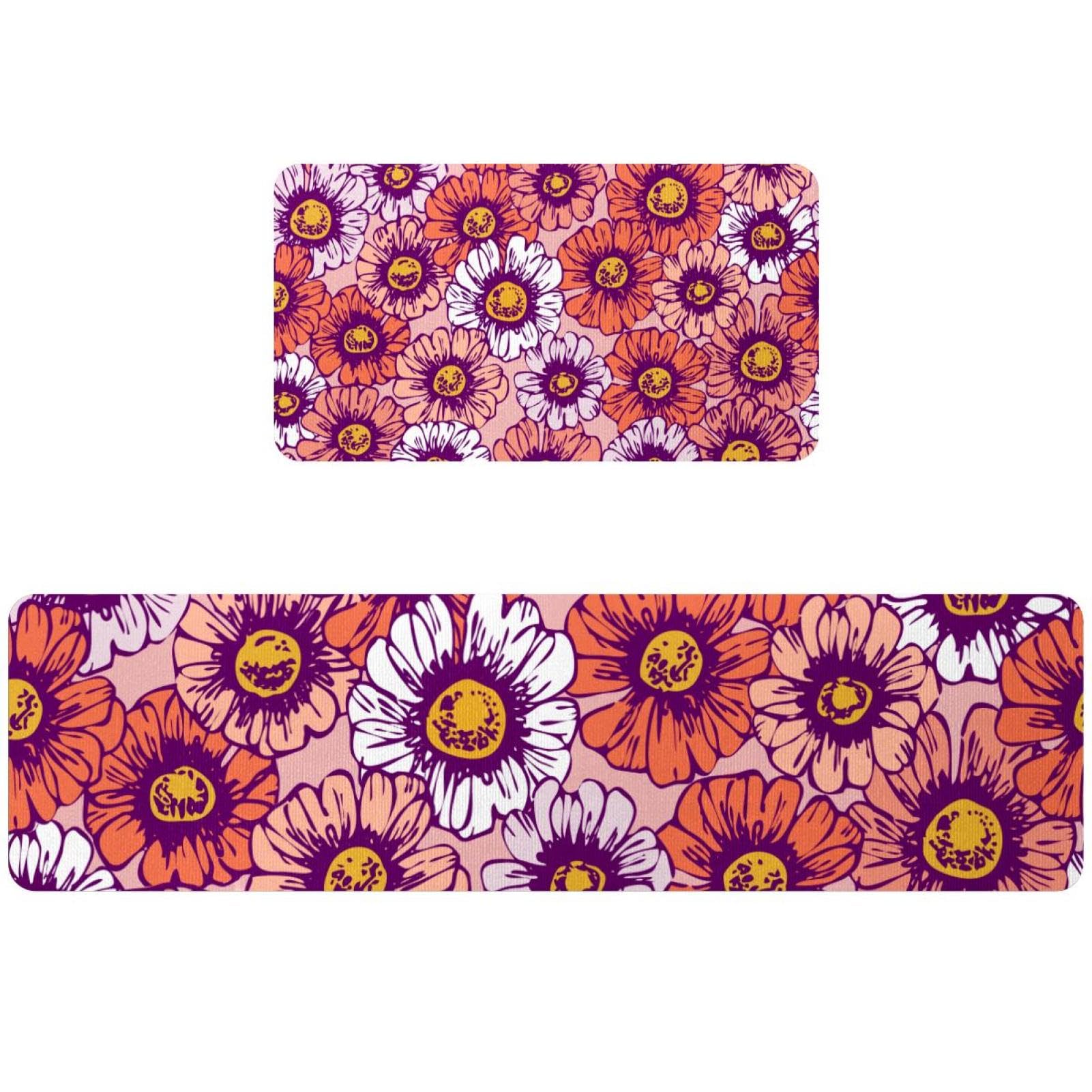 Alfombrillas de cocina antideslizantes con flores de verano para lavadero, pack de 2