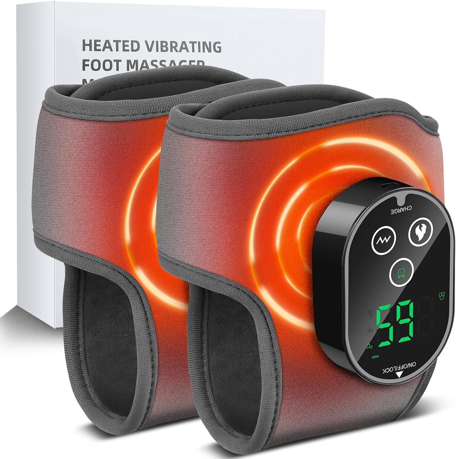 2-Pack Cordless Foot Massager for Neuropathy, Ankle Massager for Pain Relief, Ankle Heating Pad with Massage, 4 Heat Levels, 3 Massage, Foot Massager, Gray, HSA Eligible FSA
