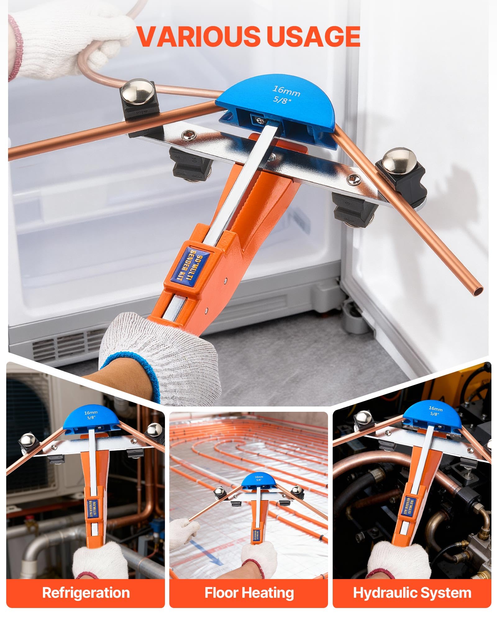 VEVOR Kit Piegatubi Pinza Piegatrice Manuale per Tubi in Rame e Alluminio da 6mm-22mm, Utensile per Piegatura Manuale Spessore Compatibile 0,5-1,2 mm per Riparazione HVAC con 7 Matrici