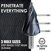 Vista 5 de Broca Escalonada de Cobalto M35, Broca Escalonada Unibit de Cuatro Flautas Espirales (3/16"-1-3/8") Resistente al Desgaste con Revestimiento TiAlN