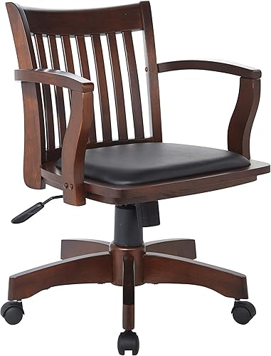 OSP Designs Silla de madera Deluxe, silla de escritorio con asiento de madera acolchado, madera de fruta, Vinilo, Espresso / negro Acabado espresso