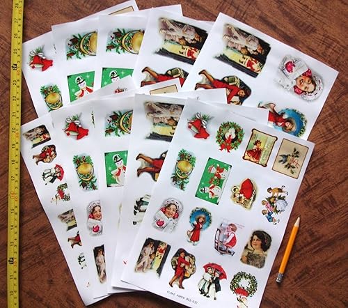 Vista 18 de FLONZ Vintage Ephemera - Papel para decoupage, paquete de papel (10 hojas A4 / 8 x 12 pulgadas), diseño vintage de Navidad, Papá Noel, niños