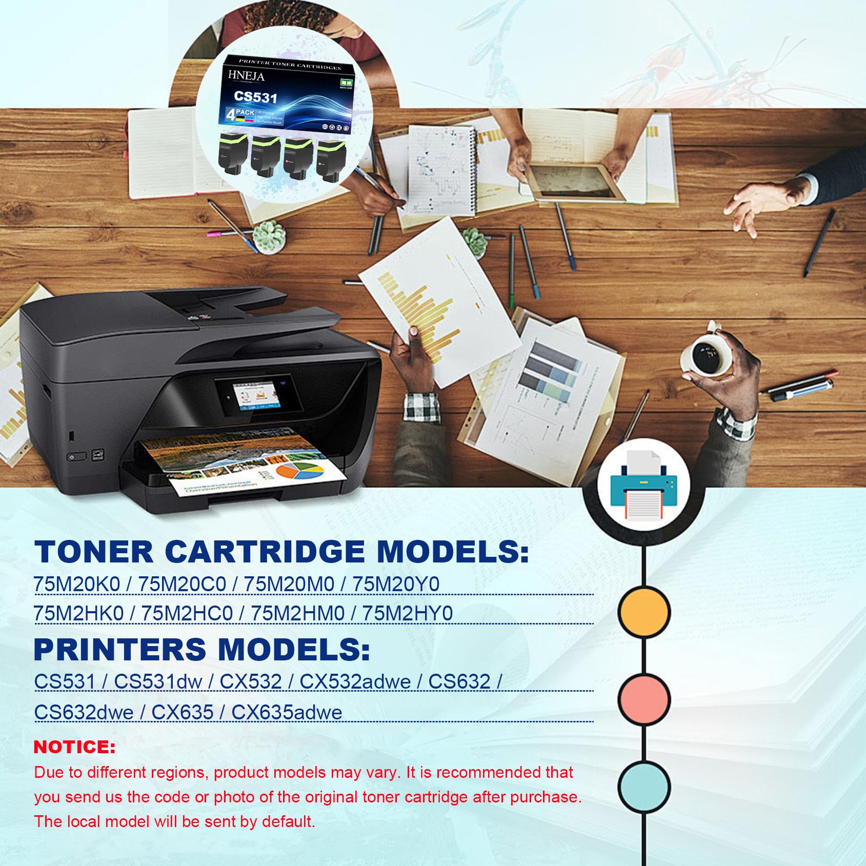 Cartouche Toner CS531, Cartouches Toner Compatibles 75M20K0 75M20C0 75M20M0 75M20Y0 pour Lexmark CS531 CS531dw CX532 CX532adwe CS632 CS632dwe CX635 CX635adwe Imprimantes,Black-1 Pack
