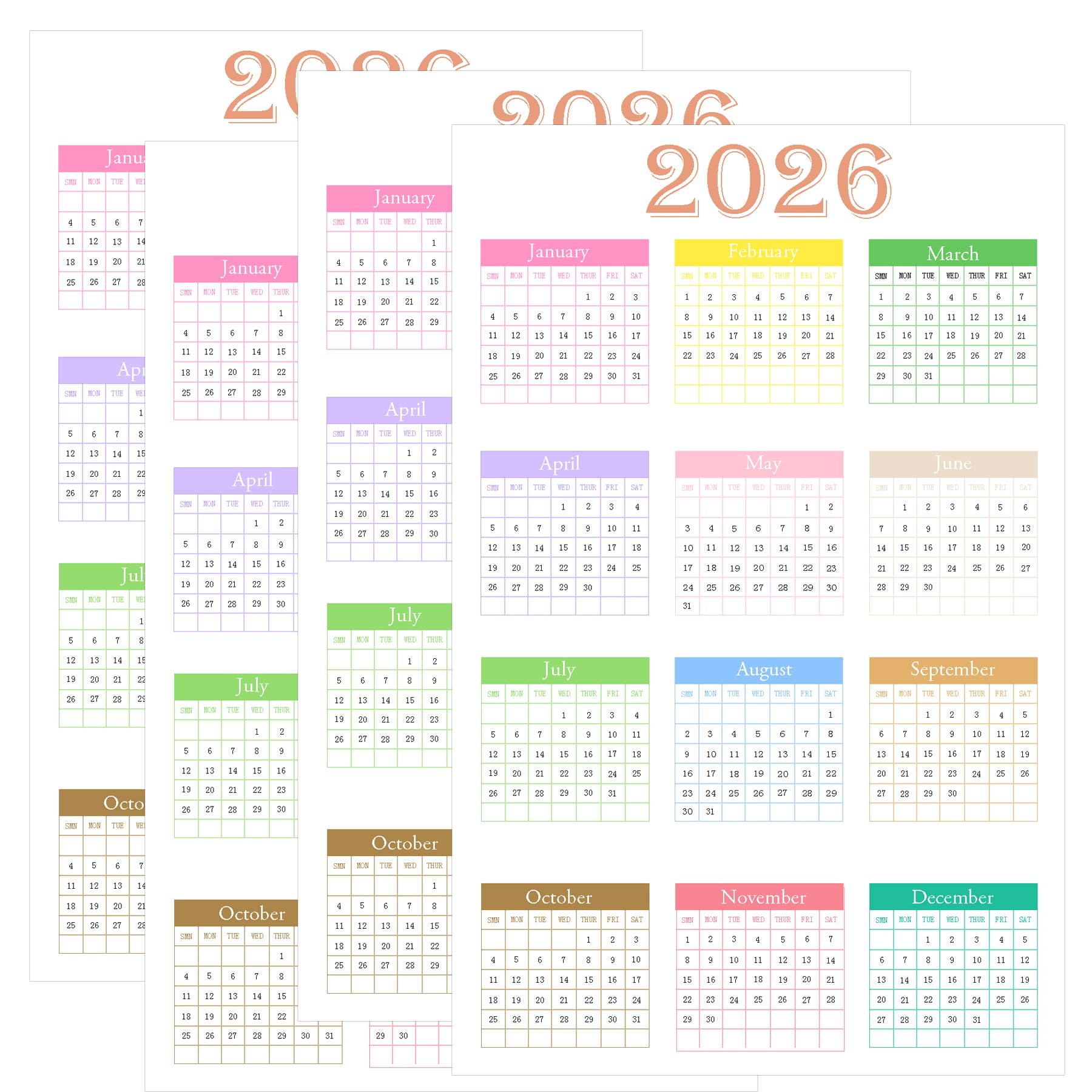 2026 Monthly Calendar Stickers Mini Planner Calendar Sticker 12 Month Annual Yearly Planner,12 Pcs/Sheets,4 Sheets