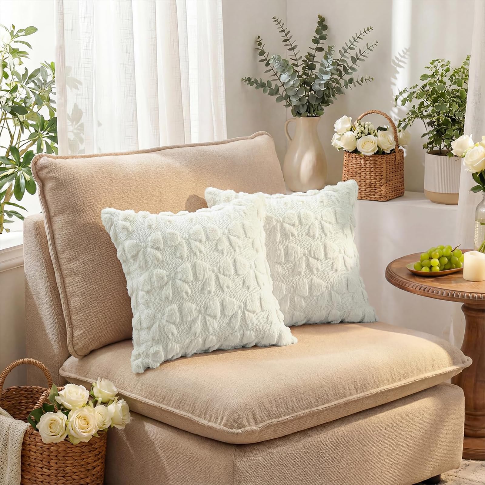 Poszewka na poduszkę, 2 sztuki Clean Girl Room Decor Poszewka na poduszkę 45x45, Estetyczne dekoracyjne poduszki do dekoracji pokoju w kremowej bieli