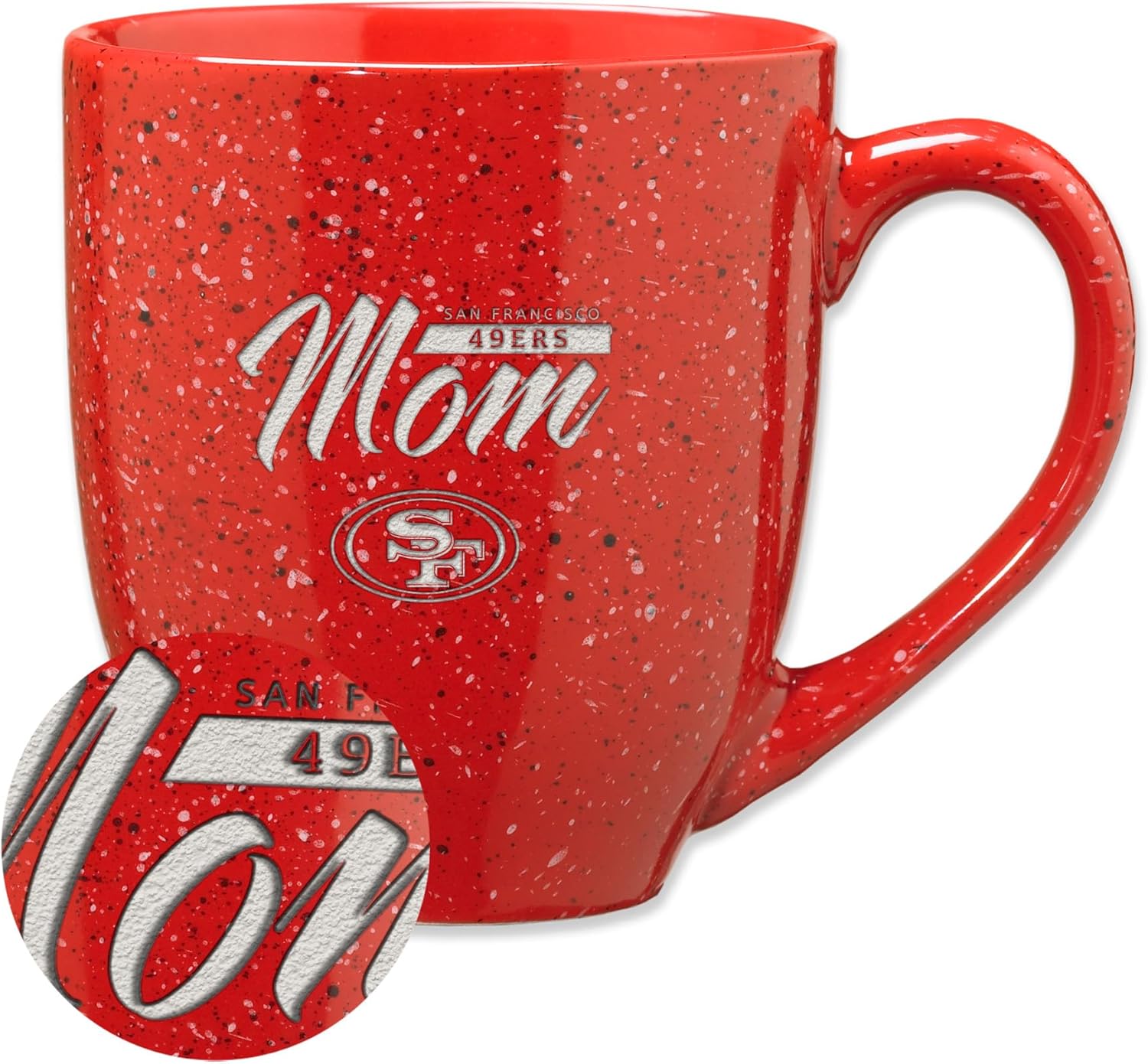 Rico Industries NFL Football Mom Red 16 oz Team Color Laser Engraved Speckled Ceramic Coffee Mug