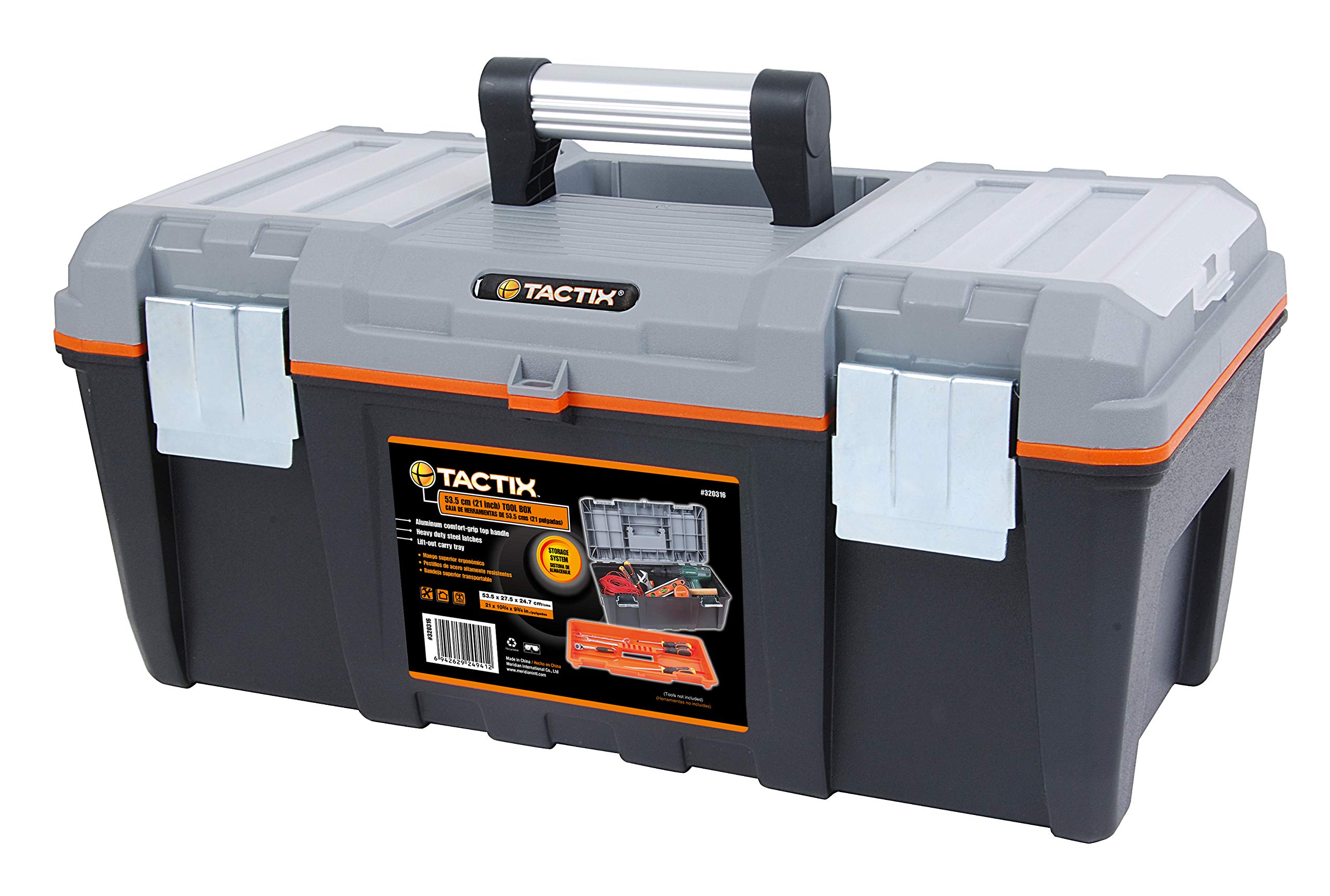 Tactix 320316 Mid-Grade Plastic Tool Box, 21-Inch, Black/Orange