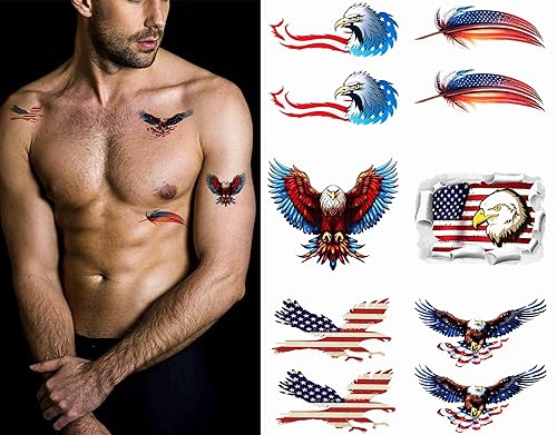 Miniatura 1 de Eagle - 10 hojas de tatuajes temporales para adultos hombres y mujeres bandera de Estados Unidos banderas abstractas Día de la Independencia