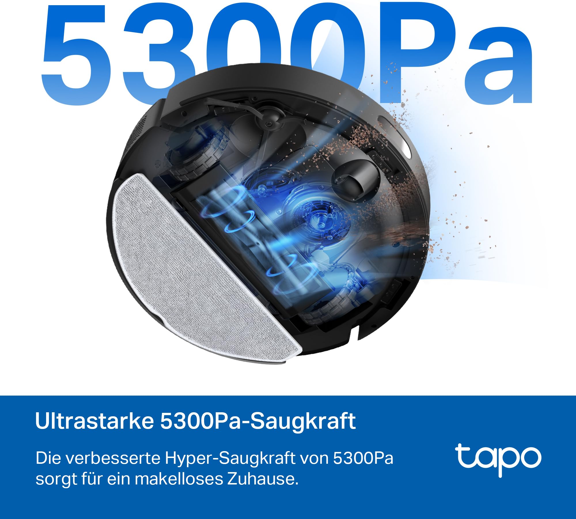 Tapo RV30 Max Saugroboter mit Wischfunktion, 5300Pa Ultra Starke Saugkraft, LiDAR+IMU Dual-Navigation, Alexa Sprachsteuerung, App