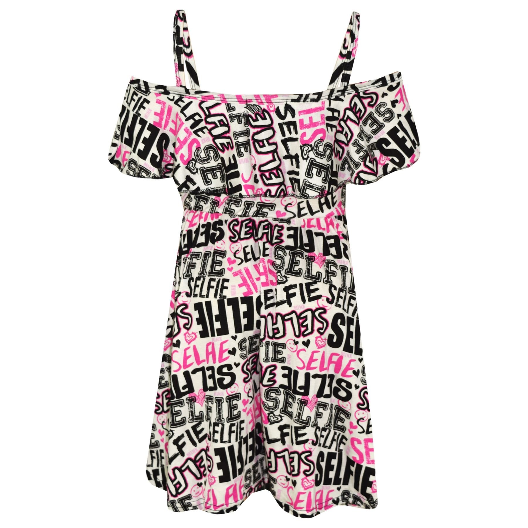 A2Z 4 Kids Girls Skater Dress - Off Shoulder Dress Selfie Graffiti 13