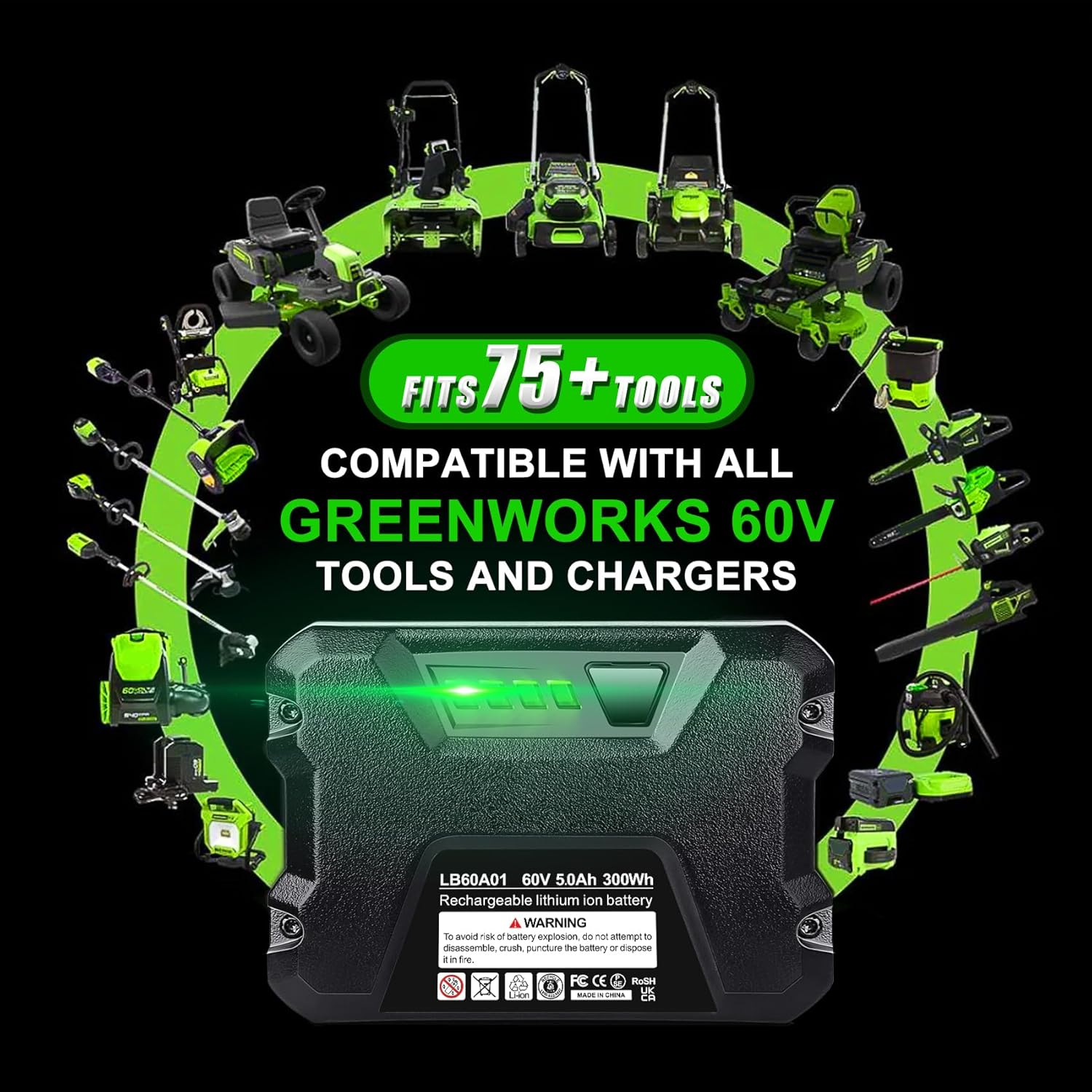 【Upgrade】 DSANKE 60V 5.0Ah Replacement for Greenworks 60V Battery LB60A03 LB60A02 LB60A00 Cordless Power Tool Lithium Ion Battery