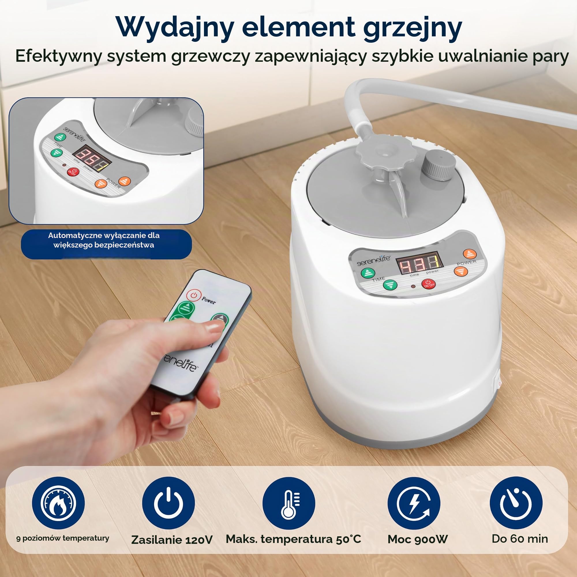 SereneLife Przenośna domowa sauna parowa dla jednej osoby, idealna do detoksykacji i utraty wagi, kolor czarny.