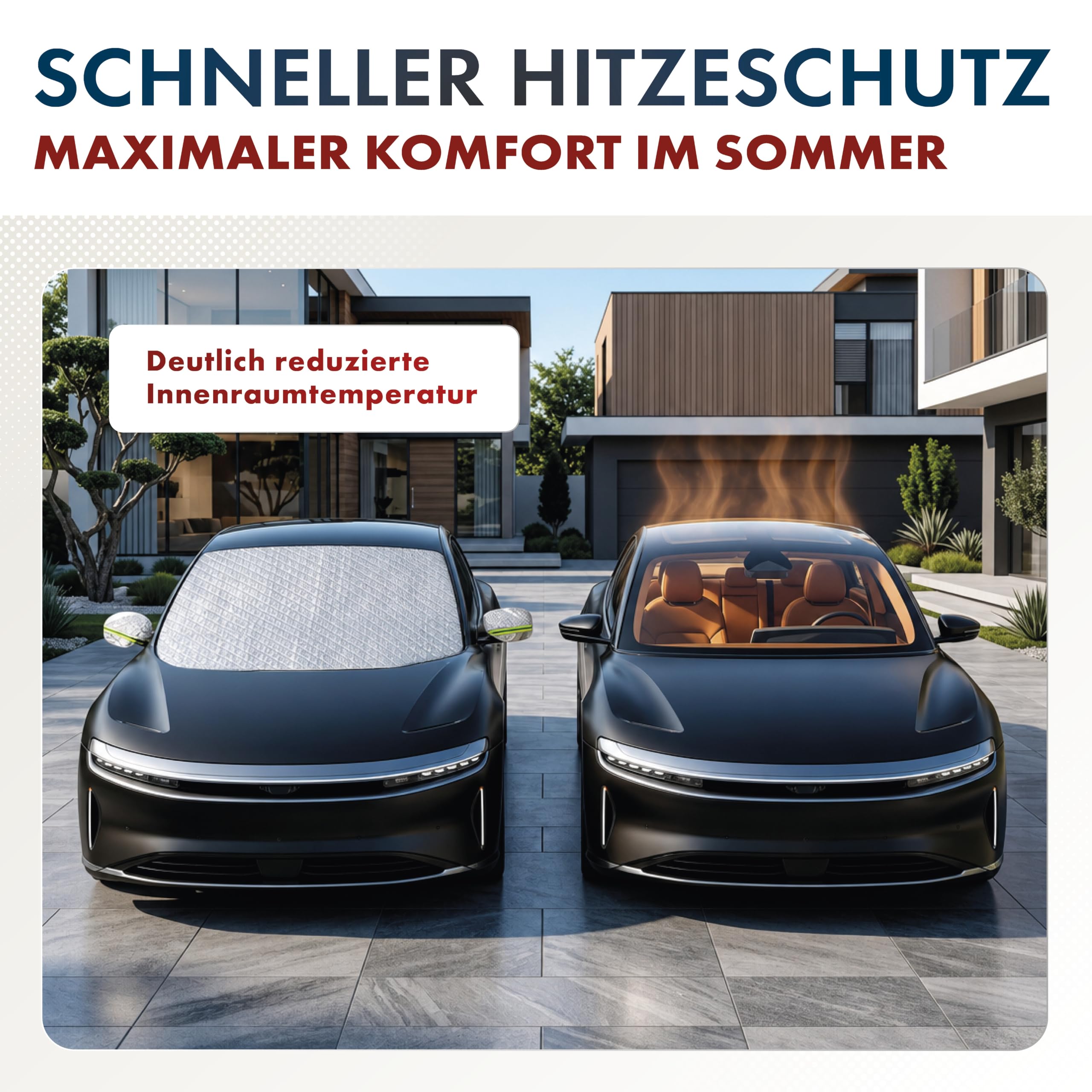 WALSER Premium Sonnenschutz Auto Frontscheibe mit Seitenspiegelschutz S, Frontscheibenabdeckung Sommer, UV-Schutz Hitzeschutz Windschutzscheibe, Sonnenblende Autoabdeckung faltbar, PKW 147x120 cm
