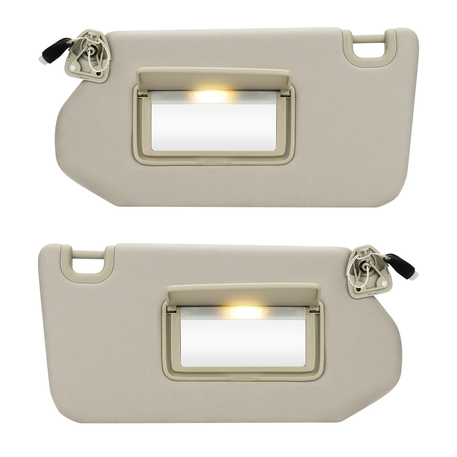Pair of Left and Right Side Beige Sun Visor Fit for Nissan Pathfinder 2013-2018 Fit for Infiniti QX60 2014-2017, Sunvisor Replacement for 96401-9PB0A, 96400-9PB0A, with Makeup Mirror and with Light