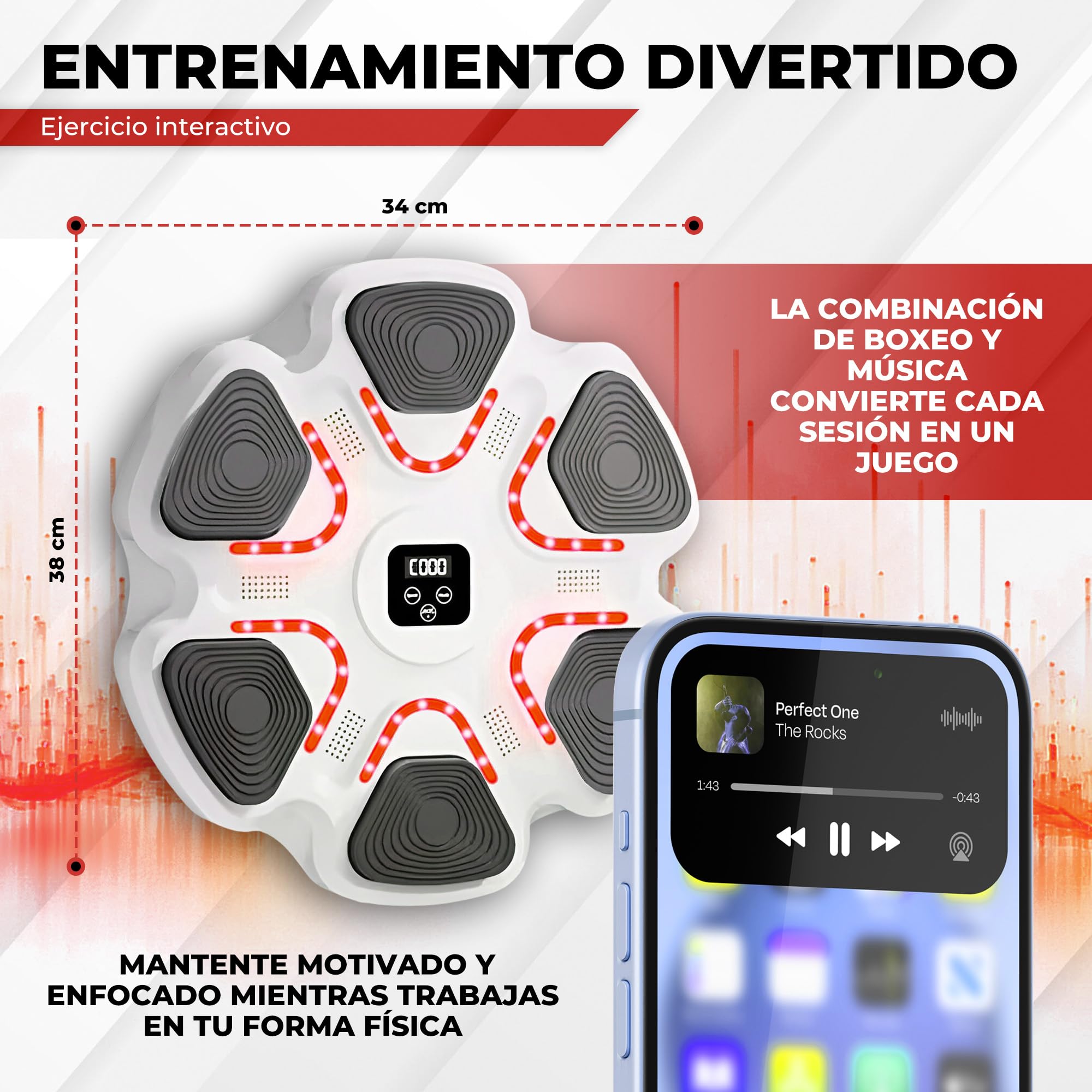 Arcanix Boxeo Pared Musical con Guantes de Boxeo - Maquina Boxeo Musical Pared con Bluetooth Panel con Musica Punch con Luces para Adulto y Niño Maquina de Boxeo Musical Boxing Machine 9 Velocidades