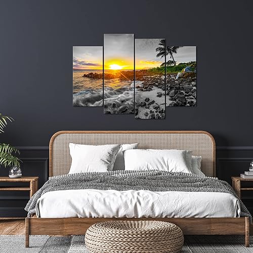 Miniatura 3 de LevvArts Lienzo decorativo para pared con diseño de atardecer hawaiano, cuadro de playa tropical, pintura de paisaje Maui, enmarcado, para el hogar,