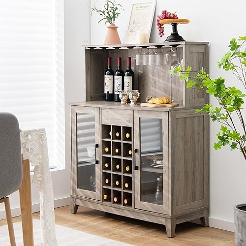 Miniatura 2 de LOKO Gabinete de bar de vinos, gabinete de licor con estante extraíble para vino, armario de almacenamiento de buffet de granja con estantes