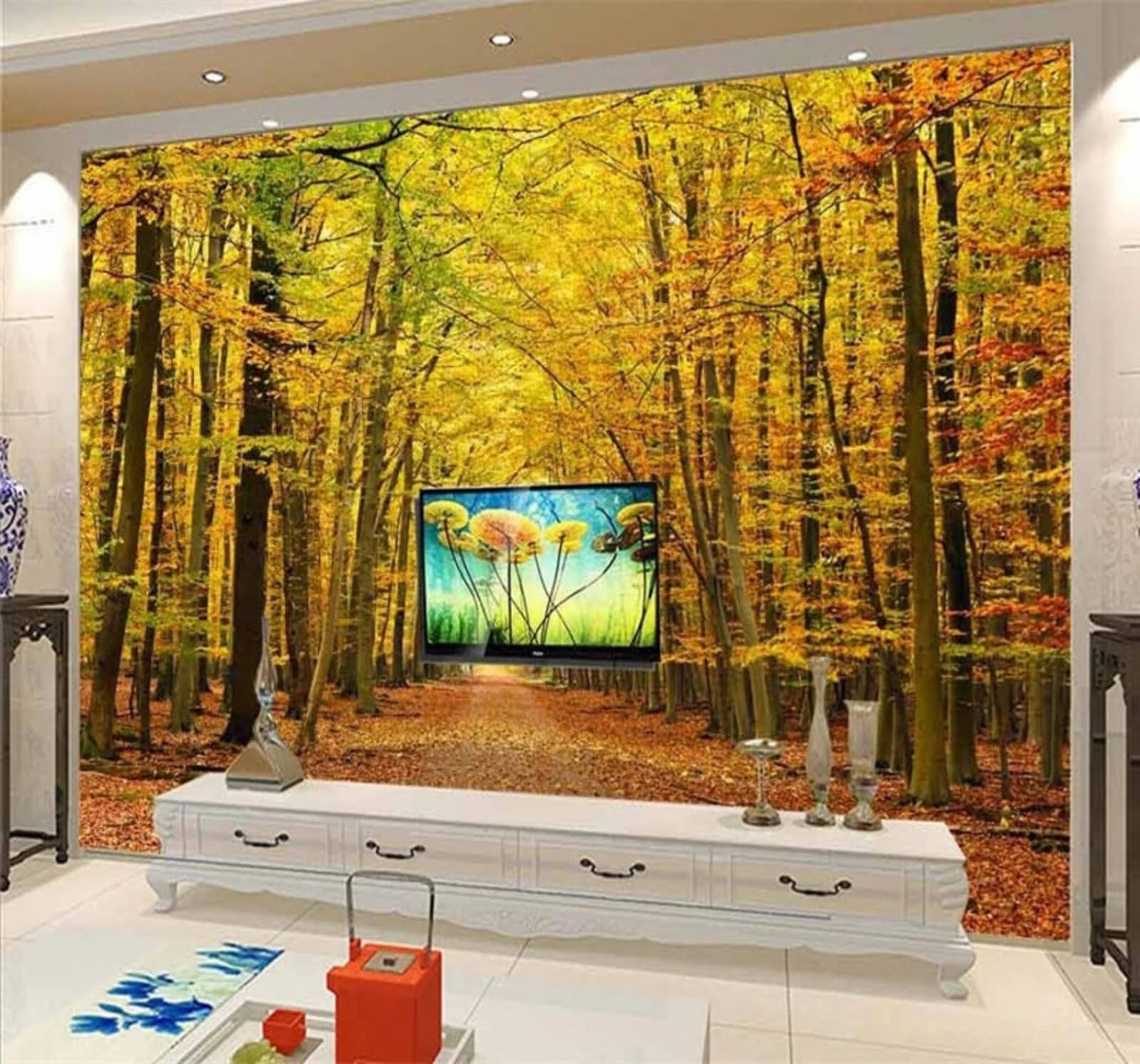 XLMING Ethereal Autumn Golden Forest Path 3D Wallpaper Luxury Silk Study Dining Feature Sofa Grey Bedroom Living Room Tv Decorative Wall-300cm×210cm