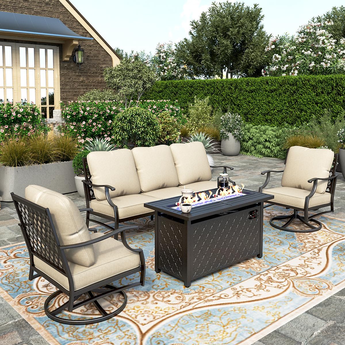 HERA'S HOUSE 4 Pieces Patio Furniture Set with Fire Pit