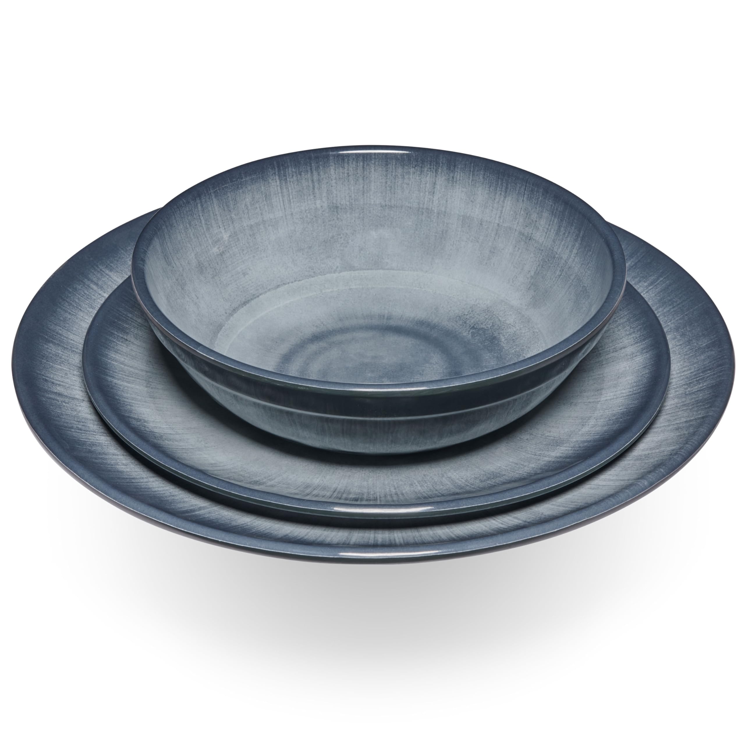 Service de vaisselle Jesolo en mélamine gris pour 6 personnes - 19 pièces avec saladier - Aspect grès - Passe au lave-vaisselle - Vaisselle de camping - Accessoires de camping - Vaisselle pour