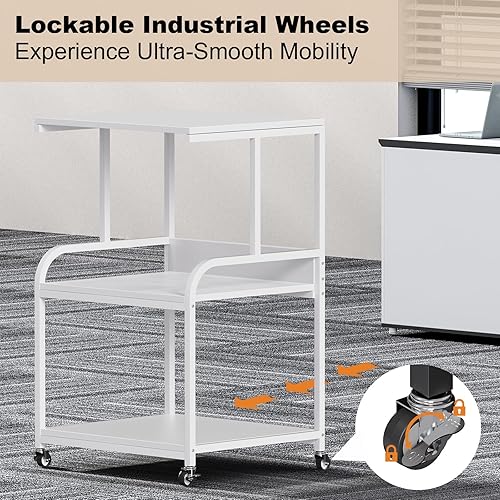 Miniatura 4 de EasyCom Soporte para impresora, mesa de impresora grande de 3 niveles con ruedas, carrito de almacenamiento para impresora industrial, carrito de