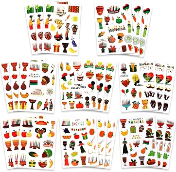 Kwanzaa Stickers, 426 PCS Happy Kwanzaa Stickers, 24 Sheets Self-Adhesive African American Festival Holiday Sticker Crafted Decals for Scrapbooking Activity Decorations Party Favors