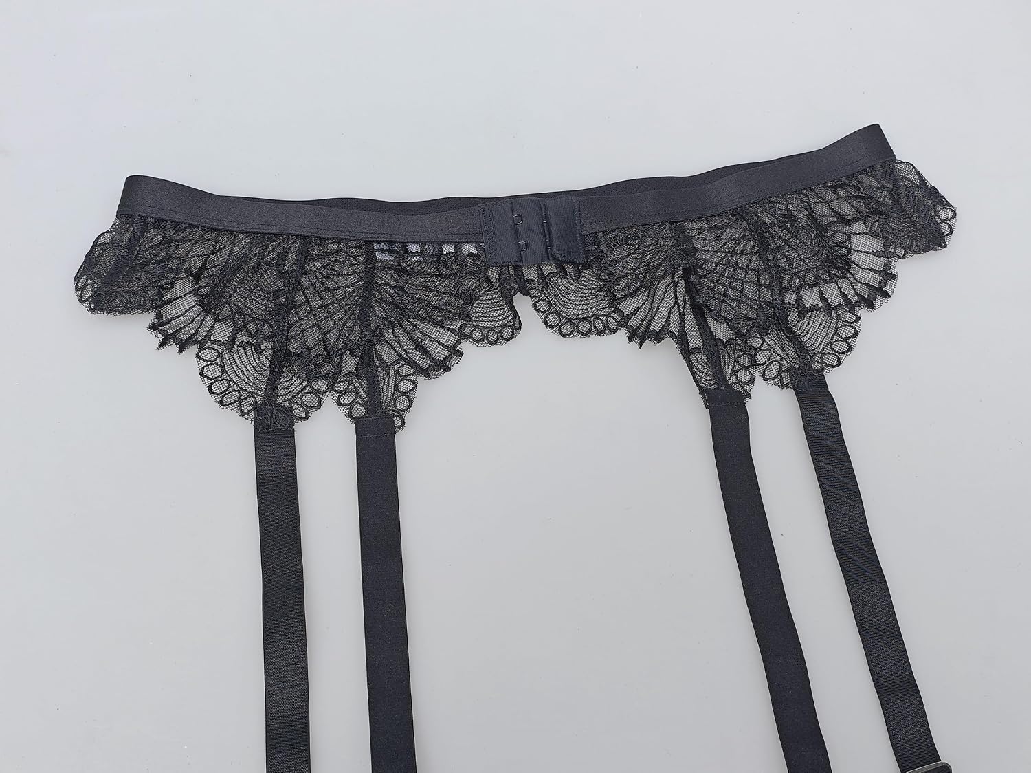 TVRtyle Women's Black Embroidery Floral Long and Wide Straps Metal Clips Garter Belts for Stockings S517B