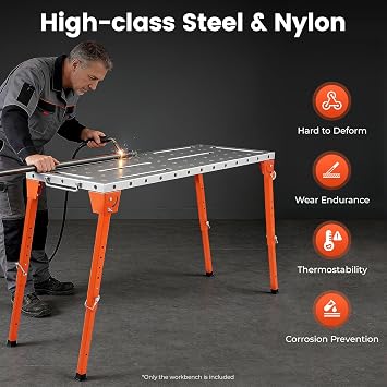 46''18 Welding Table, Portable Welding Table Top with Casters & Adjustable Feets Welding Cart 1000 LBS Loading Capacity Workbench Worktop for Welding Shops Floor Standing Mount