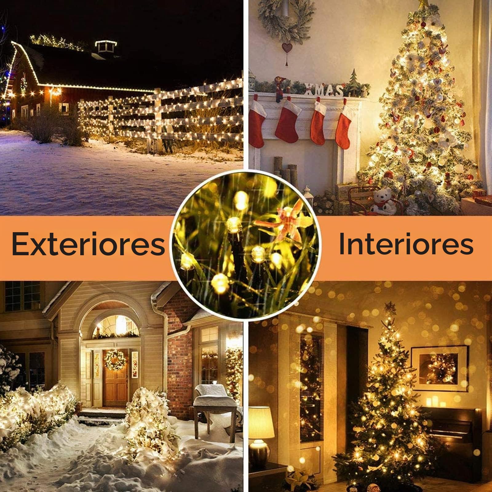 Luces Árbol de Navidad Exterior, PhilzOps 100M 1000 LED Guirnaldas Luminosas con Enchufe 8 Modos IP44 Impermeable Blanco Cálido Cadena de Luces Interior Luz Jardín para Boda Fiesta Balcón, Cable Verde