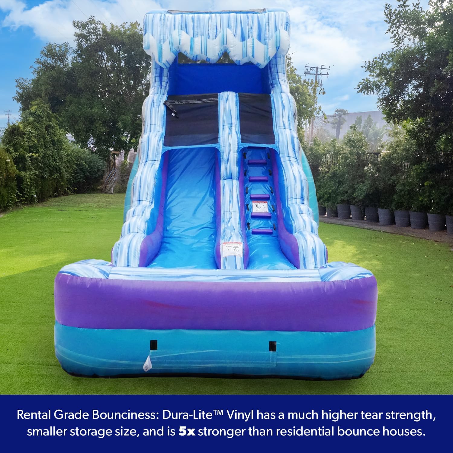 HeroKiddo 16ft Tall Ocean Wave Inflatable Water Slide with Attachable Pool & Blower, 24ft Long Commercial Grade PVC, Heavy Duty Wet/Dry Slide for Kids & Adults,Front Load Entry for Easy Supervision