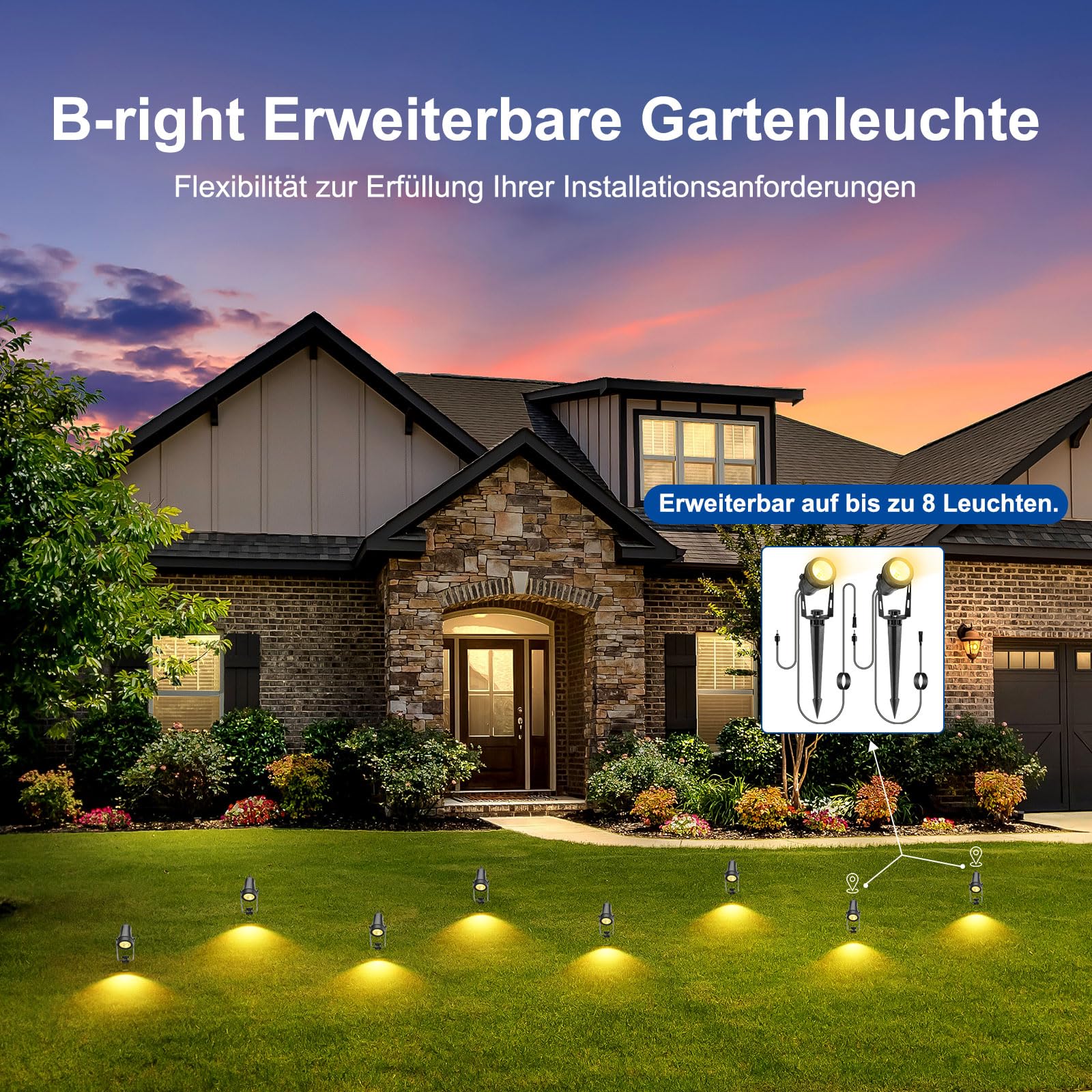 B-right 21m Focos Exterior Iluminación de Jardín con Seguro Voltaje, 3W*6 Luz Exterior Impermeable IP65 Lámpara de Jardín Apto Decoración Foco Reflector, Luces Proyctor Patio con Enchufe Blanco Cálido
