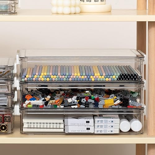 Miniatura 2 de Citylife - 2 contenedores de almacenamiento de plástico con tapas y pestillos, estuche portátil para proyectos para cajones, caja de archivos