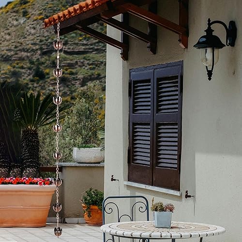 Miniatura 3 de DUSVALLY Cadena de lluvia, cadena de lluvia de metal Lotus de 5.85 pies, repuesto funcional y decorativo para canalones, desviación de agua y