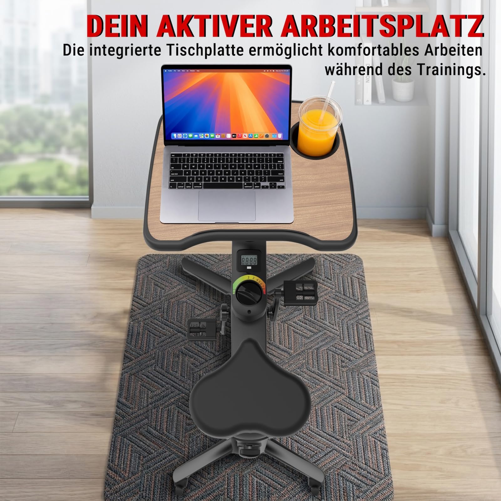 AsVIVA H26 Desk-Bike rower treningowy – rower biurkowy z regulowanym blatem, rower fitness do biura i domu, cichy hamulec magnetyczny, 8 poziomów oporu, komfortowe siodełko 360°, kółka transportowe